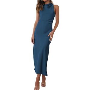 Satin High Neck Backless Sleeveless Midi Dresse, SIZE XS, 6I-143D026
